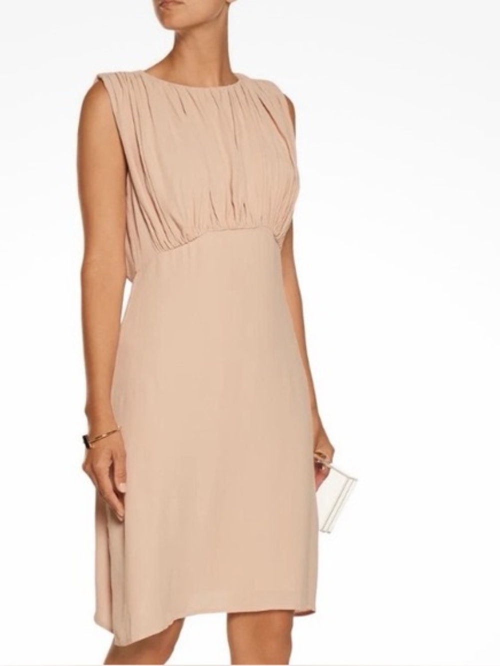L’Agence Crepe Dress Sleeveless Draped Bodice in Sand Nude, Size 0